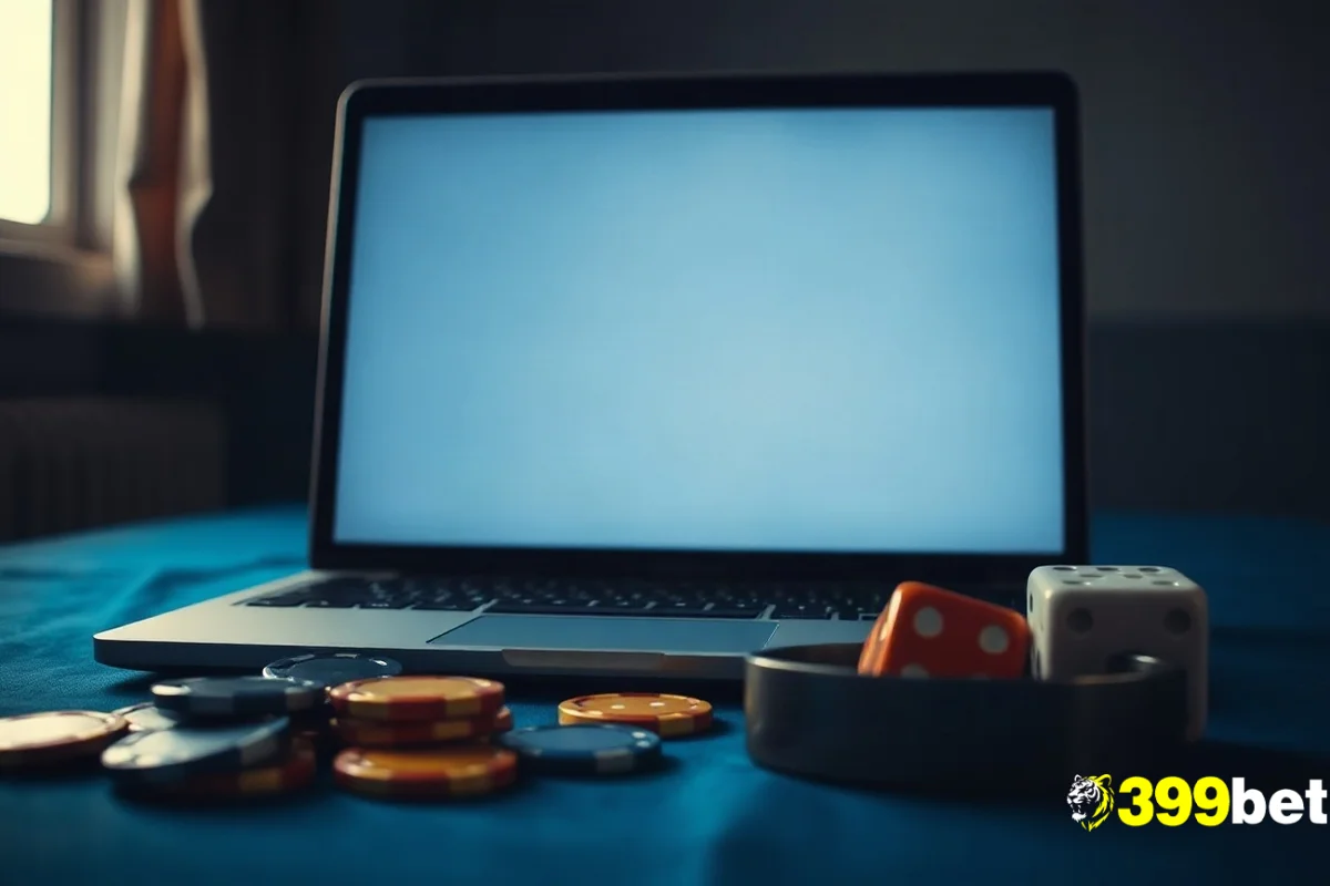 Close-up of a laptop screen showing online casino lobby interface, dim room, neutral lighting, editorial style